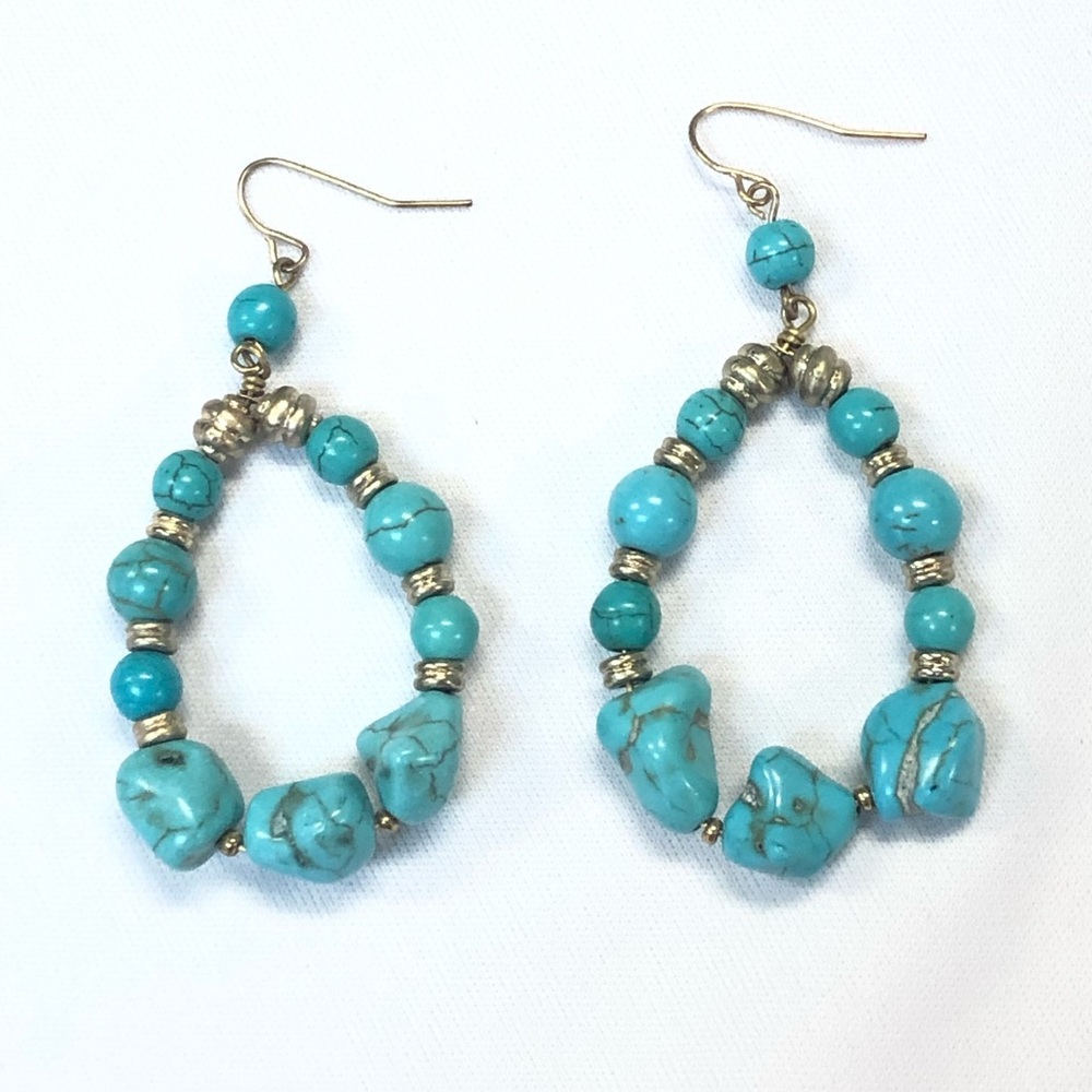 Turquoise and silver bead earrings